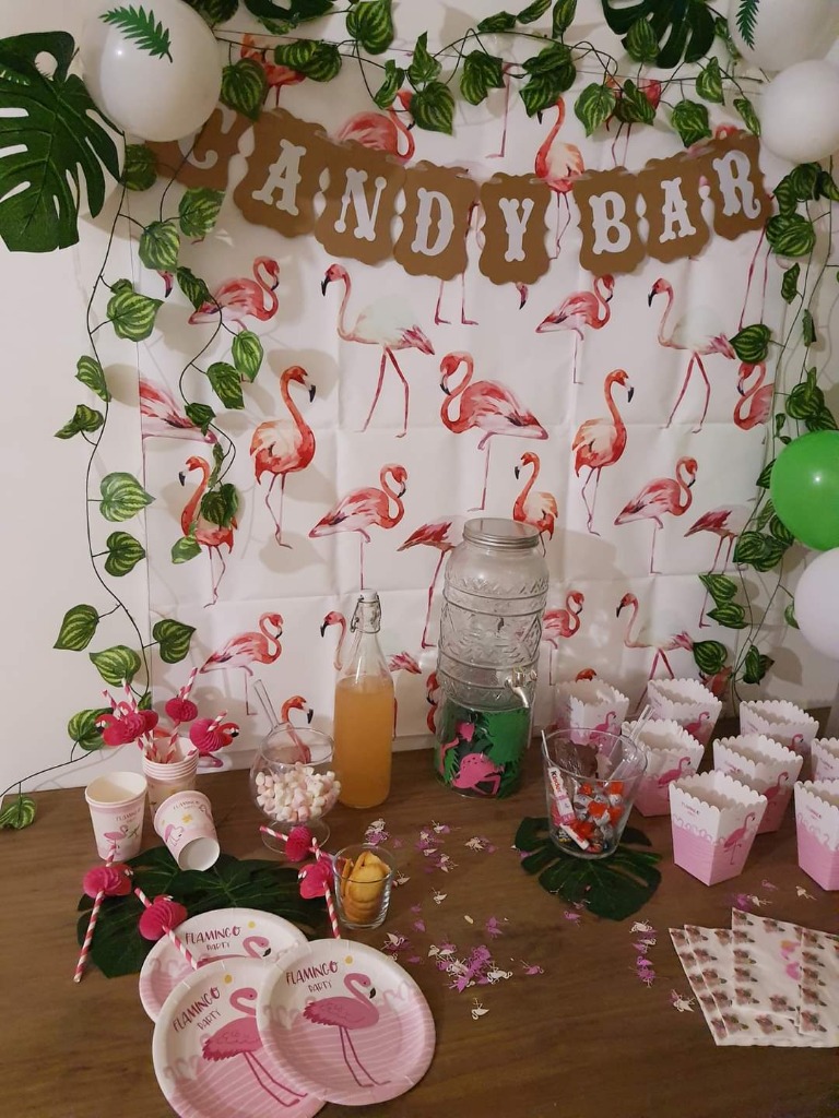 Candy bar anniversaire theme flamant rose